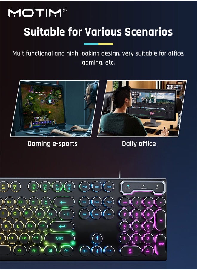 Motim - 104-Key Mechanical Gaming Keyboard, Wired Waterproof Backlight Silent RGB Color with Blue Switch Retro Round Keycap, Writertype Keyboard with Gaming Mouse Suitable For Computer/Ps4/Xbox Gamers - Image 1