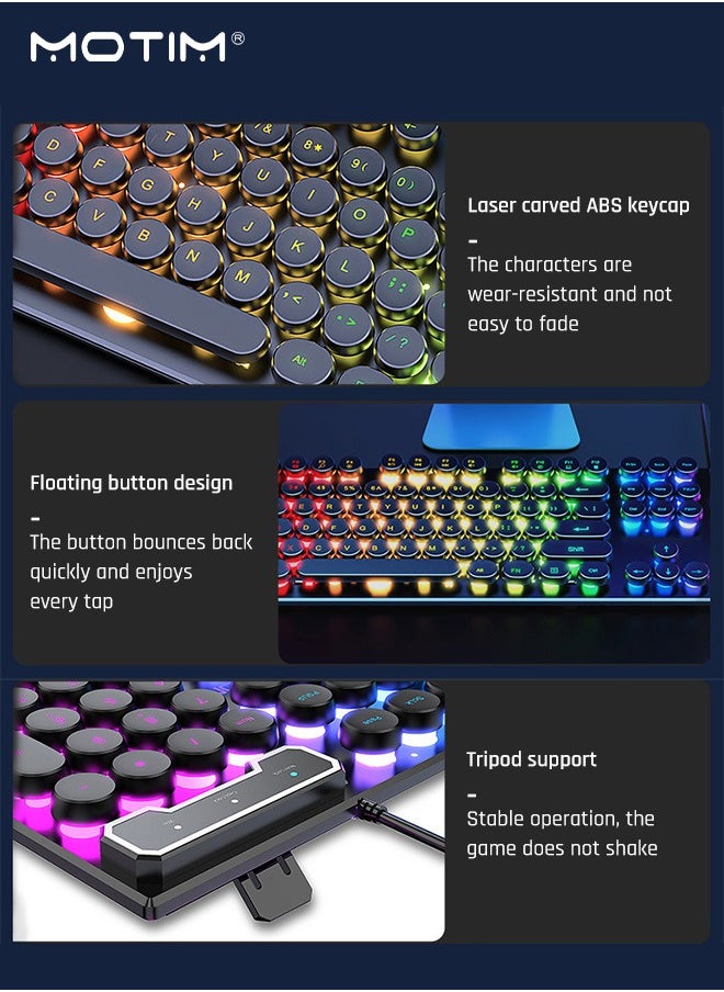 Motim - 104-Key Mechanical Gaming Keyboard, Wired Waterproof Backlight Silent RGB Color with Blue Switch Retro Round Keycap, Writertype Keyboard with Gaming Mouse Suitable For Computer/Ps4/Xbox Gamers - Image 1
