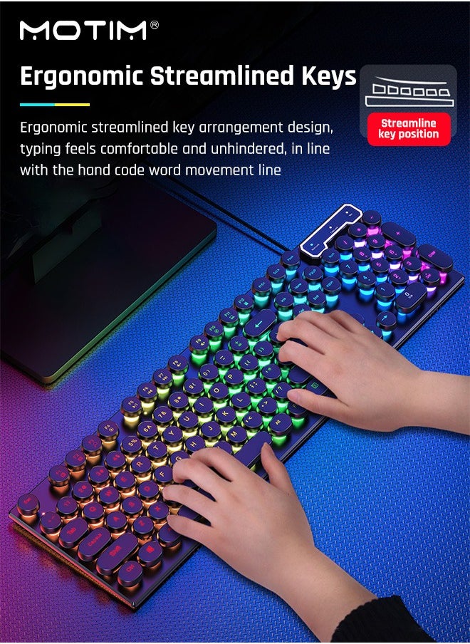 Motim - 104-Key Mechanical Gaming Keyboard, Wired Waterproof Backlight Silent RGB Color with Blue Switch Retro Round Keycap, Writertype Keyboard with Gaming Mouse Suitable For Computer/Ps4/Xbox Gamers - Image 1