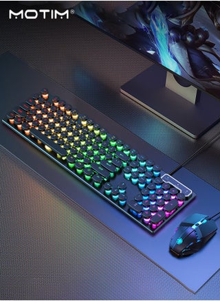 104-Key Mechanical Gaming Keyboard, Wired Waterproof Backlight Silent RGB Color with Blue Switch Retro Round Keycap, Writertype Keyboard with Gaming Mouse Suitable For Computer/Ps4/Xbox Gamers - pzsku/Z3998BF57473F6387A0C0Z/45/_/1733217419/b02e2364-8a1c-442d-85fa-56b4dc6cea17