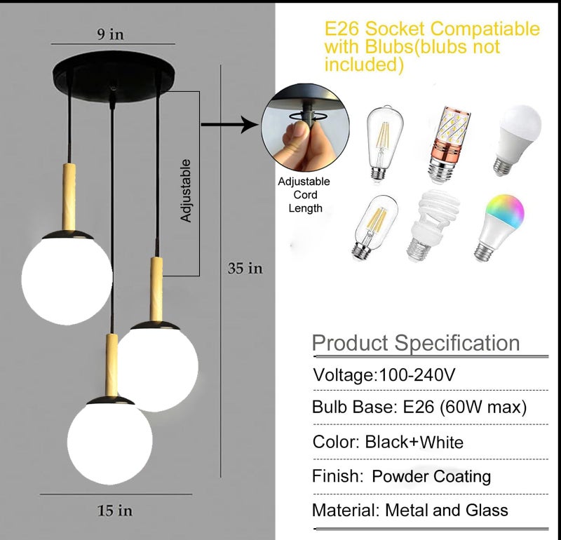 Lyse Decor Hanging Lights for Living Room, Hanging Lamps for Bedroom, Home Decorative Lights for Ceiling, Dining Table Lights, Restaurant/Cafe Lamps (White Shade) - Image 5
