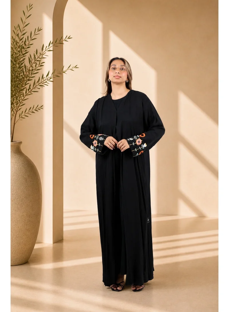 JAMEELA  Poppy Embroidered Noir Abaya for Women | Best Price UAE
