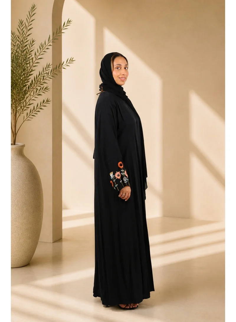 JAMEELA  Poppy Embroidered Noir Abaya for Women | Best Price UAE