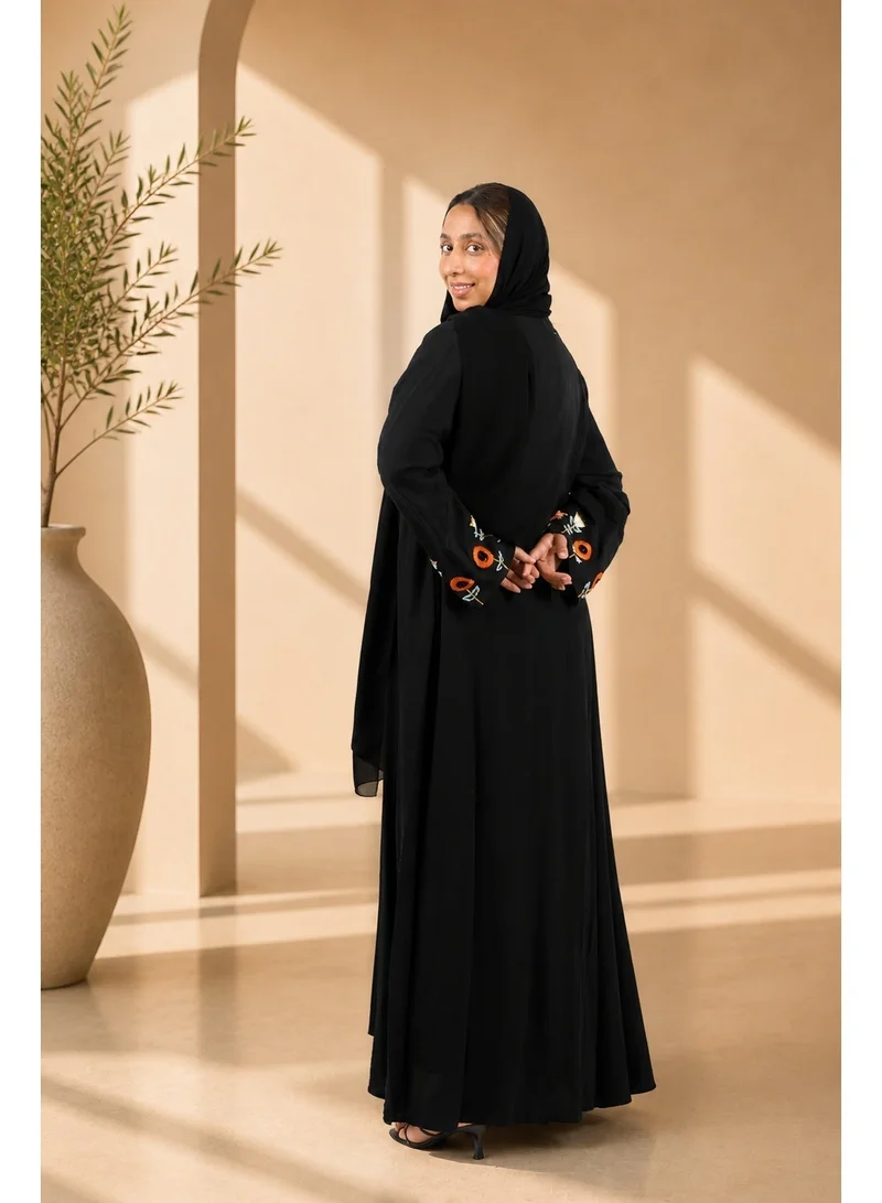 JAMEELA  Poppy Embroidered Noir Abaya for Women | Best Price UAE