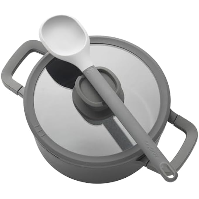 Berghoff Leo Stone Nonstick Ceramic 11In Saute Pan 5Qt With Glass Lid Recycled Aluminum Ceragreen NonToxic StayCool Handle Silicone Cover Spoon Rest Induction Pan - Image 4