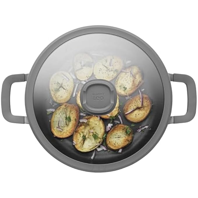 Berghoff Leo Stone Nonstick Ceramic 11In Saute Pan 5Qt With Glass Lid Recycled Aluminum Ceragreen NonToxic StayCool Handle Silicone Cover Spoon Rest Induction Pan - Image 3