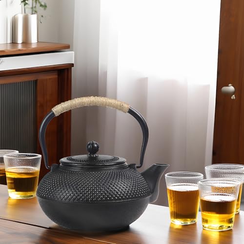 YJX Big Cast Iron Teapot Japanese Tetsubin Tea Kettle for Stovetop Safe Cast Iron Teapot with Tea Strainer for Loose Tea and a Fully Enameled Interior 1500ml507oz - Image 3