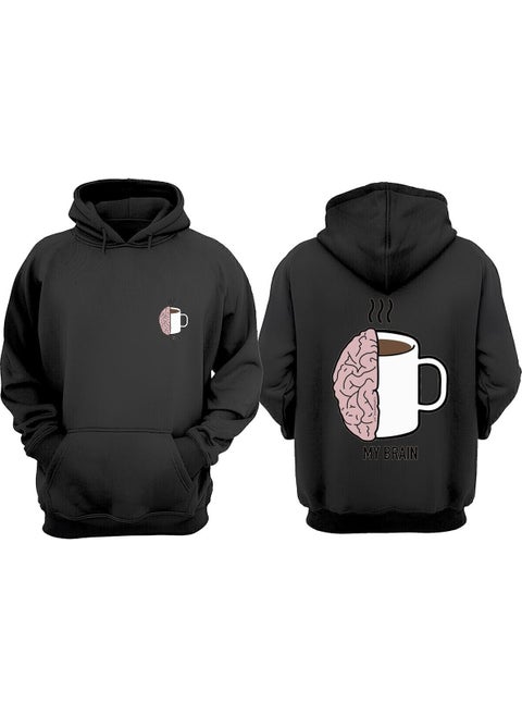 Unisex My Brain and Coffee Design Front Back Printed Regular Size Black Sweatshirt