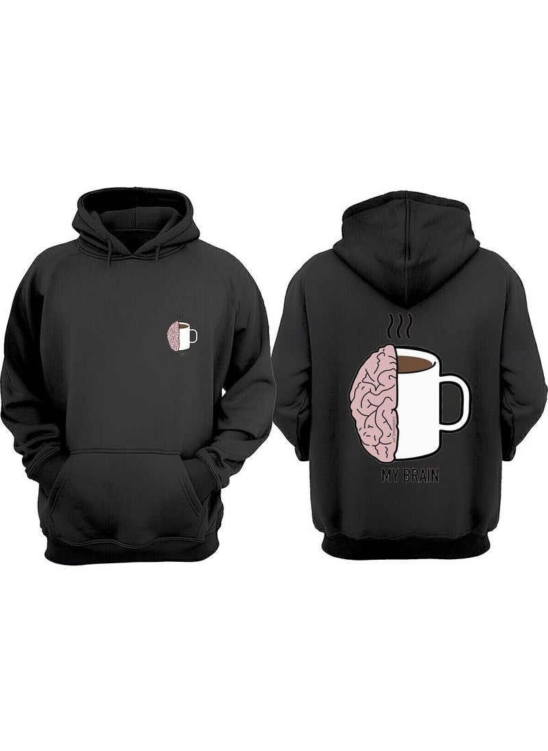 The Wert - Unisex My Brain and Coffee Design Front Back Printed Regular Size Black Sweatshirt - Image 1