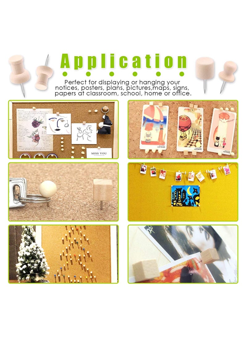 Zikra 135Pcs 6 Types Wood Push Pins Assortment Kit Wooden Head Pins Steel Thumb Tacks Clips Push Pins Wooden Thumb Tacks Decorative for Cork Boards Map Photos Calendar Home Office Craft Projects with Box - Image 2
