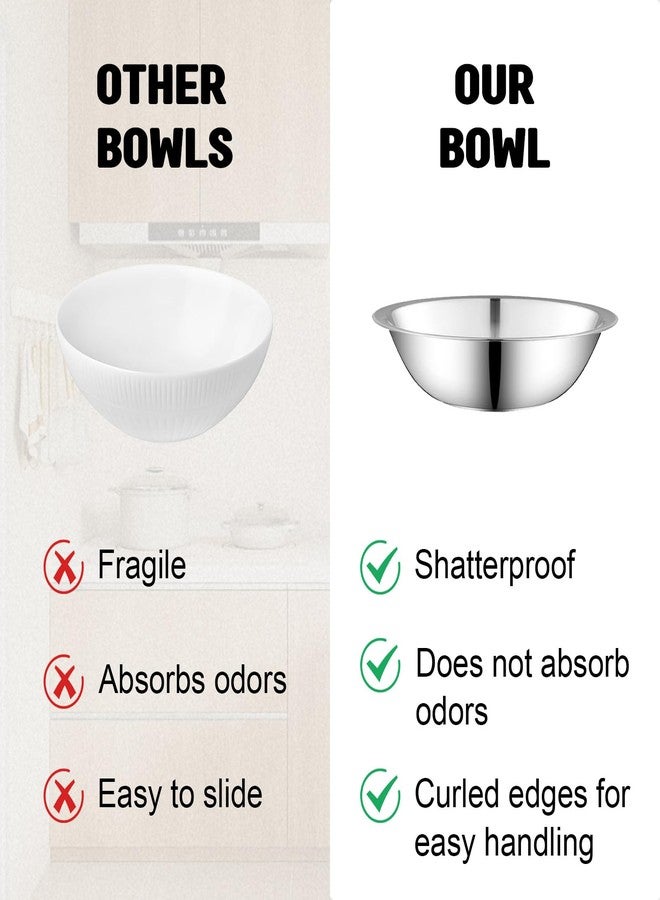Odowalker 15 Pcs Stainless Steel Bowls Kitchen Metal Bowl with Flat 6.3 Inch Base Prep Bowls, Mixing Bowls Mirror Polish Metal Bowl Set for Meal Prep, Serving, Baking - Image 4
