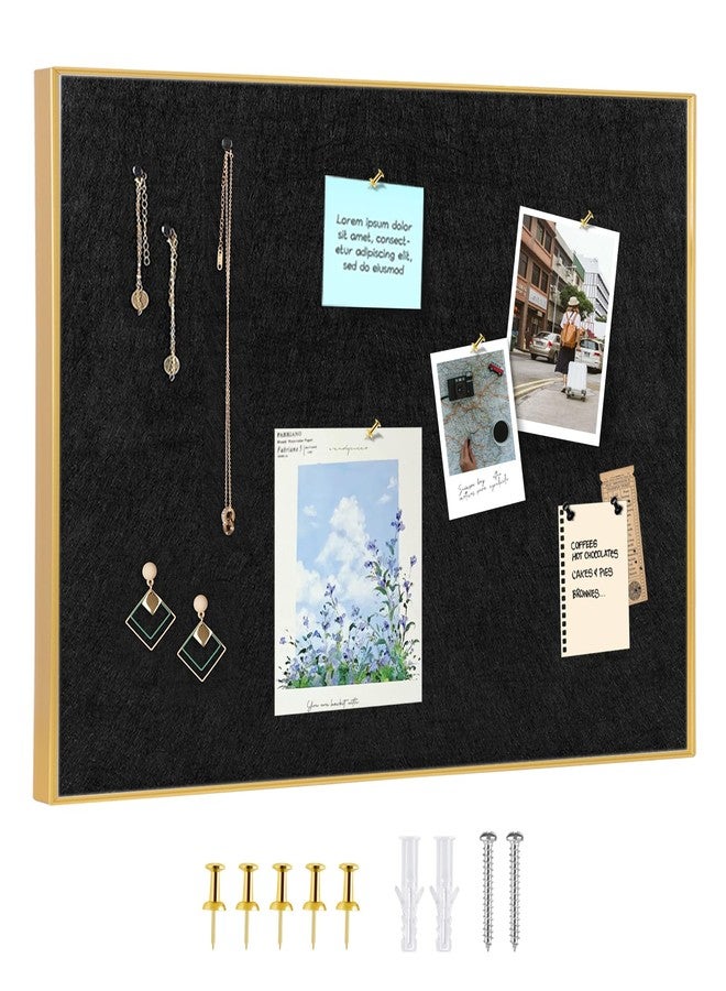 YCCYYCCY Golden Aluminum Framed Pin Board with Black Felt, Approx. 17 x 13 inches Bulletin Board with Pins, Eye Bolts, gaskets, Screws, Cork Board Alternative for Office, School and Home(AL-BK-3343) - Image 1