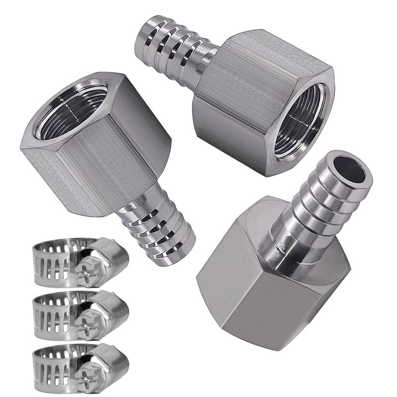 Beduan Stainless Steel 5/16"" Hose Barb To 1/4"" Female Home Brew Water Air Gas Fuel (Pack Of 3) - Image 1