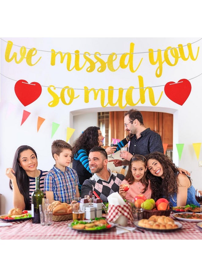 Prasacco Welcome Home Banner, We Missed You So Much Banner, Welcome Home Decorations for Family Reunion Friends Back Military Graduation Happy Friendsgiving Sign Banner (Gold)  - Image 4