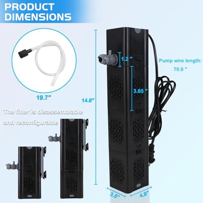 rayihni Aquarium Filter 400Gph For Large 40-150 Gallon Fish Tank & Cold Plunge Hot Tub, Small Koi Pond Filter, Clear Wavemaker Oxygen Supply For Saltwater Freshwater (Black) - Image 5