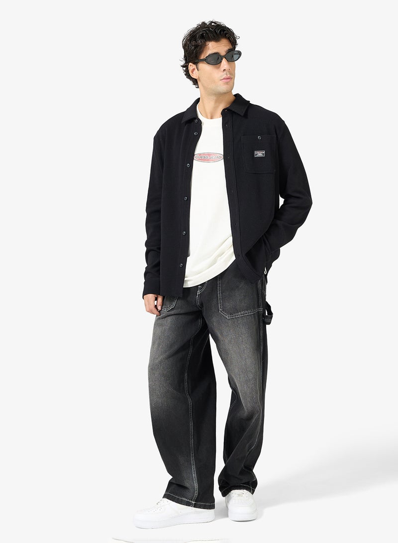 جس قميص بأزرار وافل بقصة عادية - Image 4