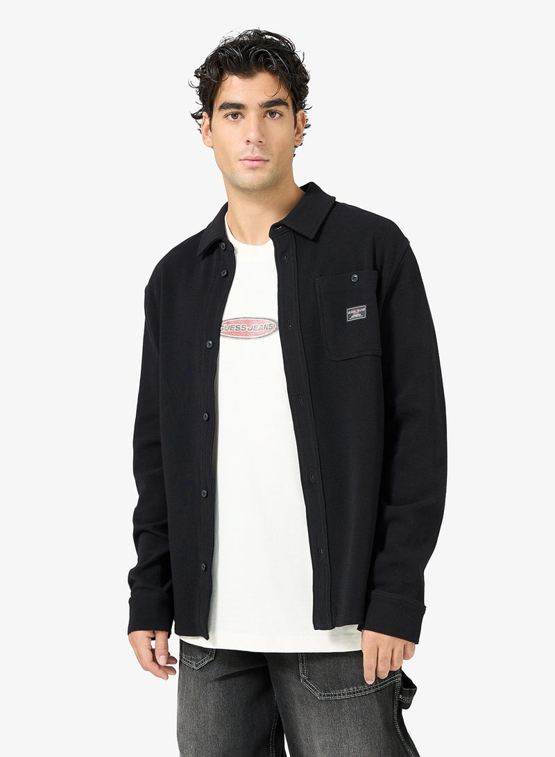 جس قميص بأزرار وافل بقصة عادية - Image 1