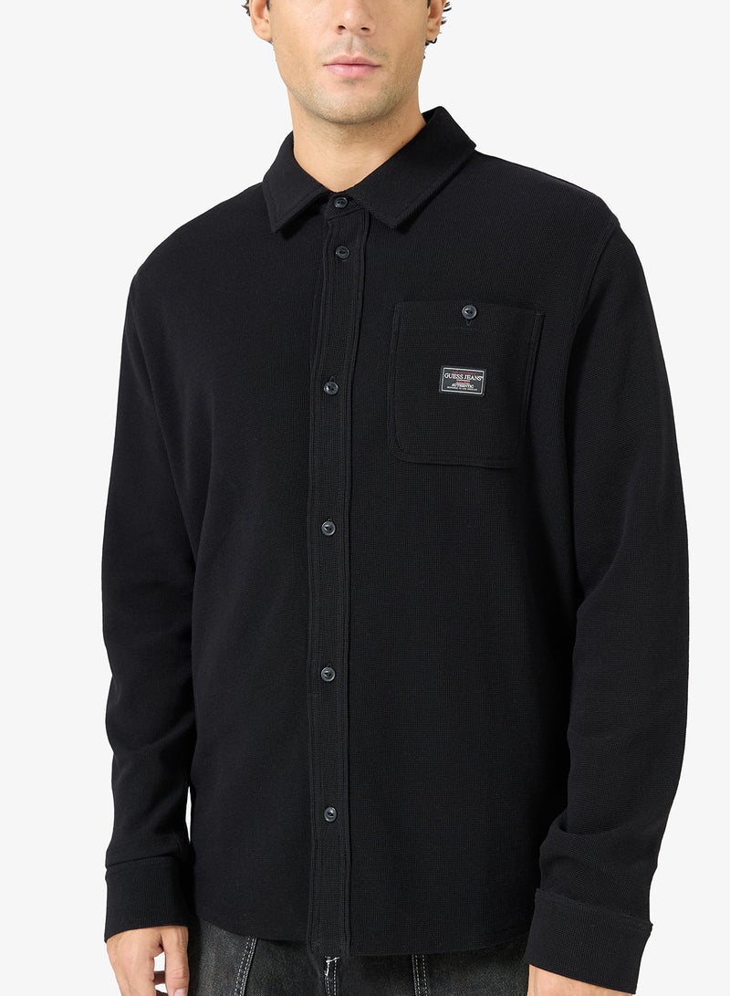 جس قميص بأزرار وافل بقصة عادية - Image 3