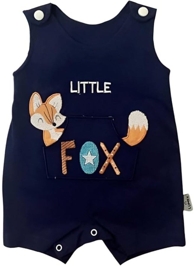 Baby Boy 2-Piece Fox Print Outfit Set, Navy Blue Romper with T-Shirt, Casual Wear  - Image 3