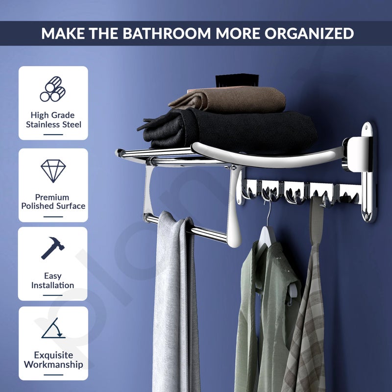Plantex Towel Hanger for Bathroom/Stainless Steel Folding Towel Holder Stand/Towel Rack for Bathroom (24 Inch-Chrome Finish) - Image 2
