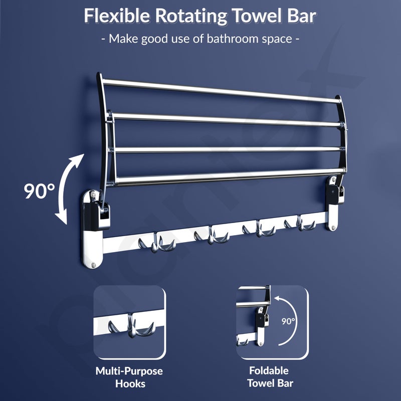 Plantex Towel Hanger for Bathroom/Stainless Steel Folding Towel Holder Stand/Towel Rack for Bathroom (24 Inch-Chrome Finish) - Image 3