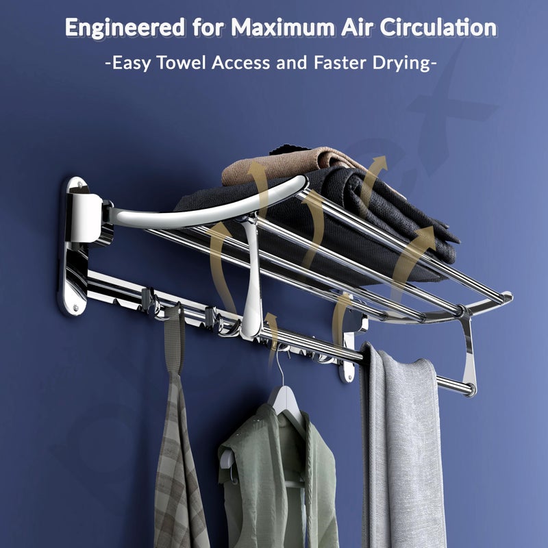 Plantex Towel Hanger for Bathroom/Stainless Steel Folding Towel Holder Stand/Towel Rack for Bathroom (24 Inch-Chrome Finish) - Image 5