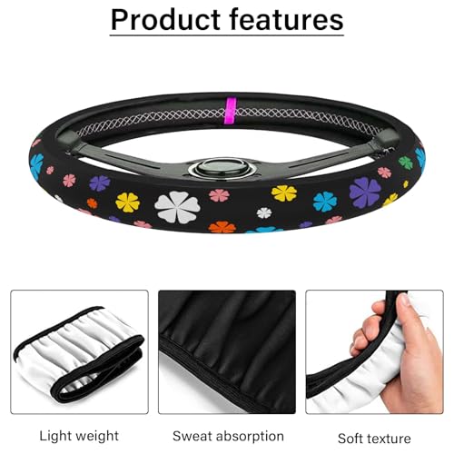 Pcnjozx Steering Wheel Cover Neoprene Material Most Cars MenWomen Universal 15 inch Premium NonSlip Spring Steering Wheel Protector Floral Car Accessories Lucky Clever - Image 3