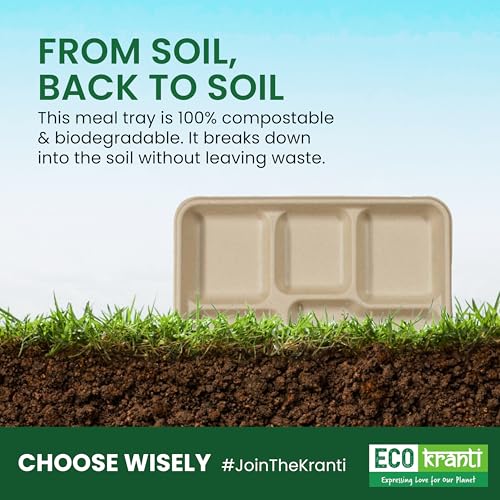 ECO kranti – 5 Compartment Bagasse Meal Tray | Pack of 50 | Eco-Friendly, Biodegradable & Compostable | 100% Natural Plant-Based | Long Lasting Plates for Birthday, Wedding, Party & All Events - Image 5