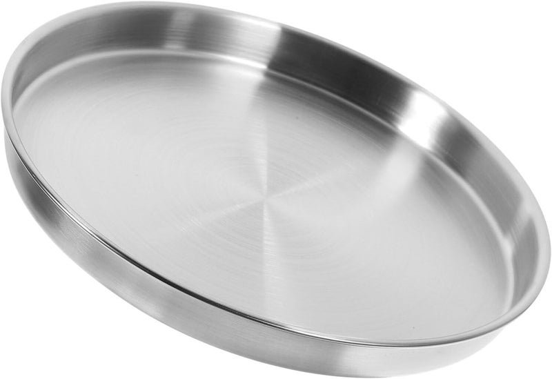 Garneck Stainless Steel Round Plate 9 Inch Metal Steaming Tray Kids Toddler Children Plate Dishes Round Dessert Salad Dinner Plates for Nut Candy Camping Holiday - Image 1
