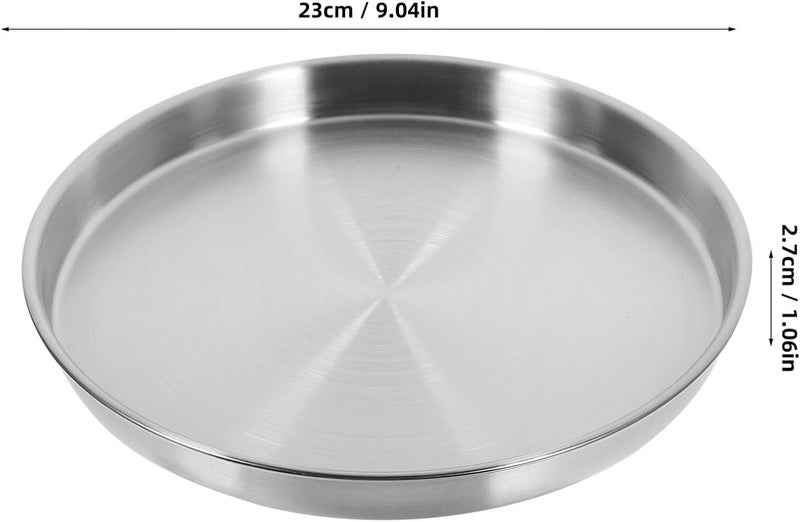 Garneck Stainless Steel Round Plate 9 Inch Metal Steaming Tray Kids Toddler Children Plate Dishes Round Dessert Salad Dinner Plates for Nut Candy Camping Holiday - Image 3