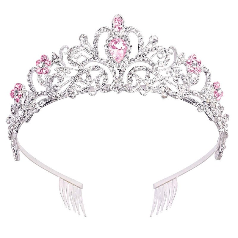 Didder Elegant Silver Tiara with Pink Crystals  Womens Birthday  Wedding Crown
