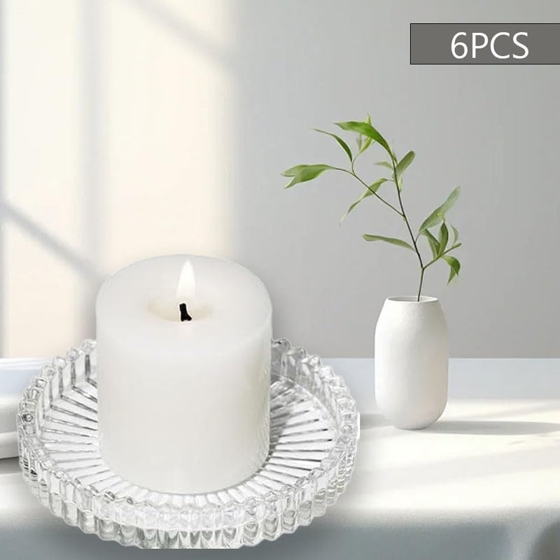 DDRAUY 2PCS Clear Glass Pillar Candle Platesï¼ŒRound Glass Candle Holderï¼ŒSmall Candle Holders for Pillar Glass 3" for Dinning Wedding Party Table Centerpiece - Image 5