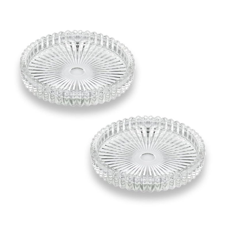 DDRAUY 2PCS Clear Glass Pillar Candle Platesï¼ŒRound Glass Candle Holderï¼ŒSmall Candle Holders for Pillar Glass 3" for Dinning Wedding Party Table Centerpiece - Image 1