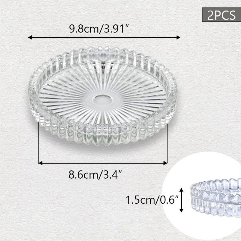 DDRAUY 2PCS Clear Glass Pillar Candle Platesï¼ŒRound Glass Candle Holderï¼ŒSmall Candle Holders for Pillar Glass 3" for Dinning Wedding Party Table Centerpiece - Image 2