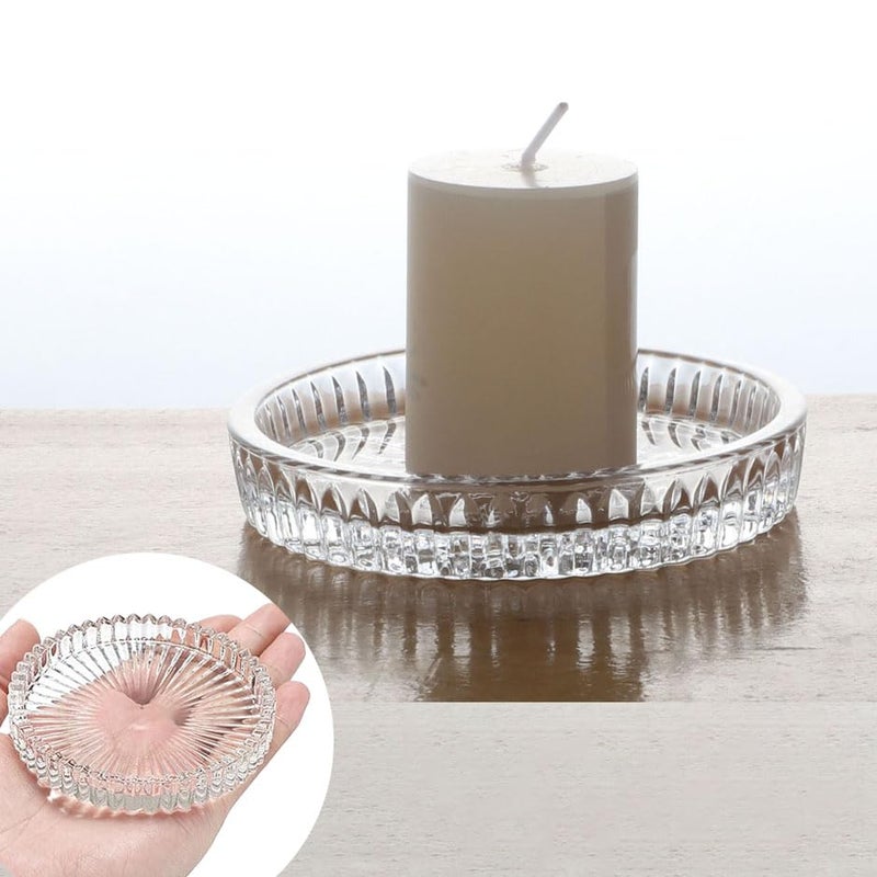 DDRAUY 2PCS Clear Glass Pillar Candle Platesï¼ŒRound Glass Candle Holderï¼ŒSmall Candle Holders for Pillar Glass 3" for Dinning Wedding Party Table Centerpiece - Image 3