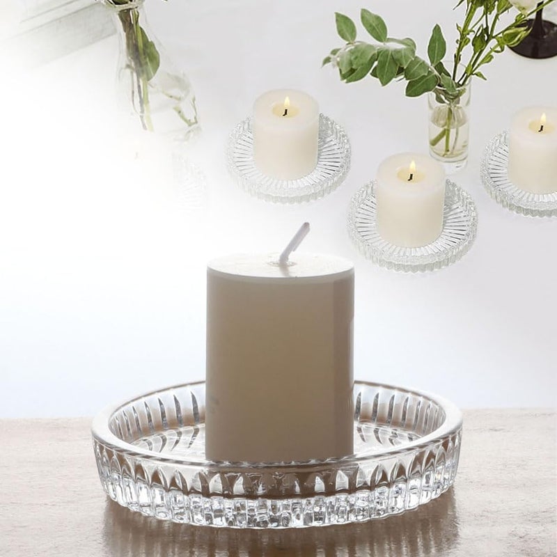 DDRAUY 2PCS Clear Glass Pillar Candle Platesï¼ŒRound Glass Candle Holderï¼ŒSmall Candle Holders for Pillar Glass 3" for Dinning Wedding Party Table Centerpiece - Image 4