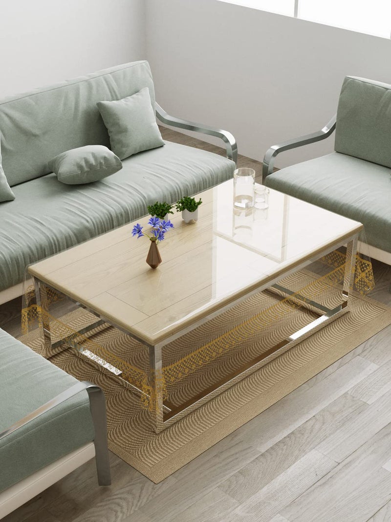 Clasiko Centre Table Cover; 40x60 Inches; PVC; Anti Slip; Golden Lace Tipping - Image 2