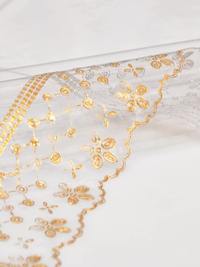 Clasiko Centre Table Cover; 40x60 Inches; PVC; Anti Slip; Golden Lace Tipping - Image 4