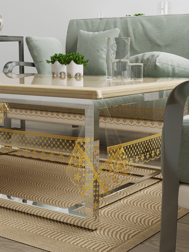 Clasiko Centre Table Cover; 40x60 Inches; PVC; Anti Slip; Golden Lace Tipping - Image 3