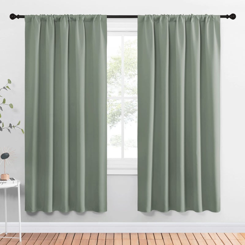 NICETOWN Window Curtains Blackout Drapes - Thermal Insulated Solid Rod Pocket Blackout Curtains/Draperies for Living Room (Sage Green  One Pair  52 by 72-Inch) - Image 1