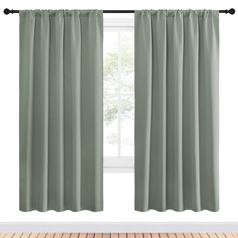 NICETOWN Window Curtains Blackout Drapes - Thermal Insulated Solid Rod Pocket Blackout Curtains/Draperies for Living Room (Sage Green  One Pair  52 by 72-Inch) - Image 2