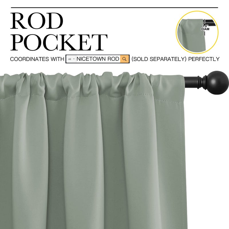NICETOWN Window Curtains Blackout Drapes - Thermal Insulated Solid Rod Pocket Blackout Curtains/Draperies for Living Room (Sage Green  One Pair  52 by 72-Inch) - Image 3