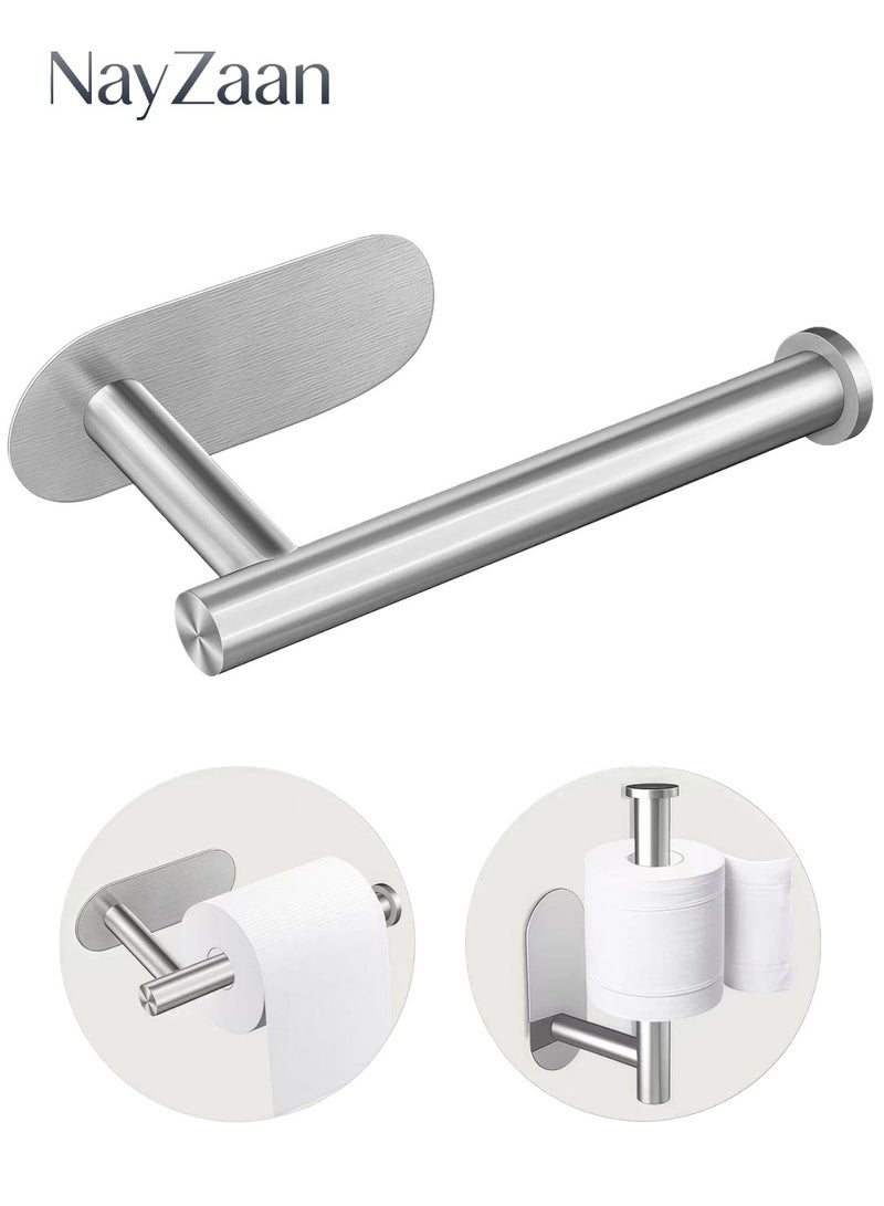 نايزان حامل ورق التواليت - حامل ورق التواليت اللاصق المثبت على الحائط، حامل لفافة لاصق قوي من الفولاذ المقاوم للصدأ، لا يحتاج إلى ثقب - يلتصق مباشرة بالجدران، مناسب للحمامات والمطابخ ودورات المياه والمركبات الترفيهية (فضي) - Image 1