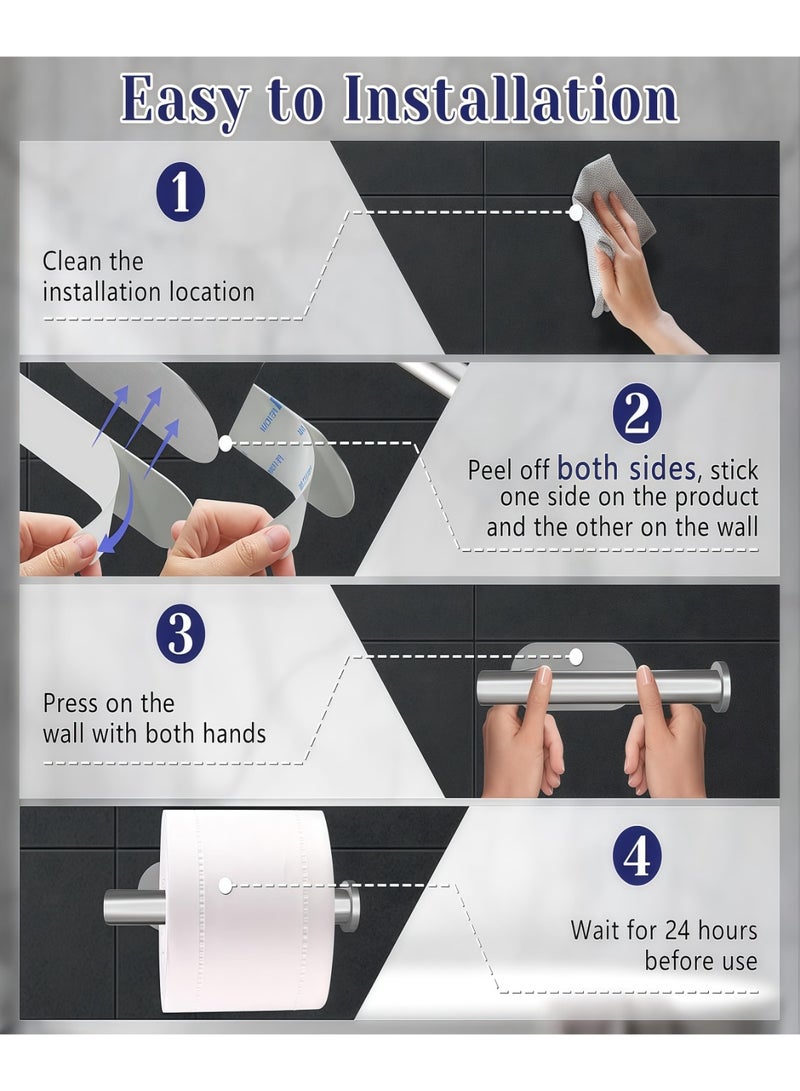 نايزان حامل ورق التواليت - حامل ورق التواليت اللاصق المثبت على الحائط، حامل لفافة لاصق قوي من الفولاذ المقاوم للصدأ، لا يحتاج إلى ثقب - يلتصق مباشرة بالجدران، مناسب للحمامات والمطابخ ودورات المياه والمركبات الترفيهية (فضي) - Image 4