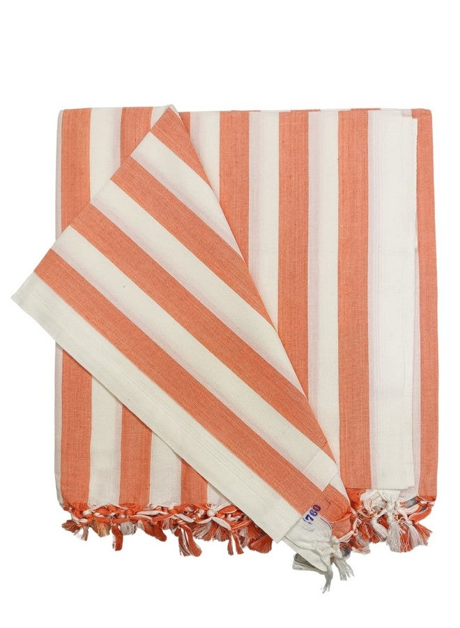 Bunkaar The Handloom Story 100% Organic Cotton Silky Soft Beautiful Striped Bhagalpuri Summer Chadar/TopSheet/Comforter (Size- 245cm X 130cm) (Peach White) - Image 2