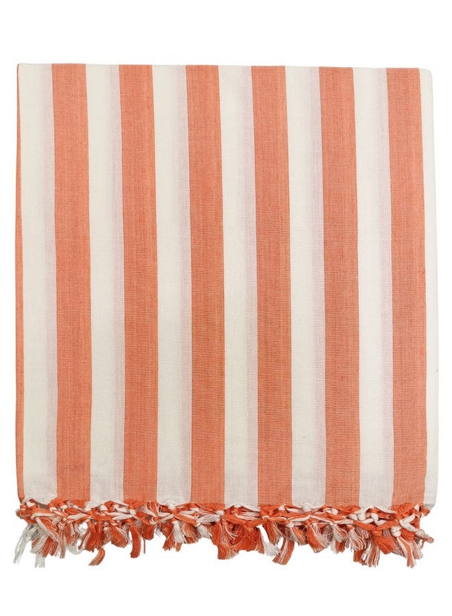 Bunkaar The Handloom Story 100% Organic Cotton Silky Soft Beautiful Striped Bhagalpuri Summer Chadar/TopSheet/Comforter (Size- 245cm X 130cm) (Peach White) - Image 3