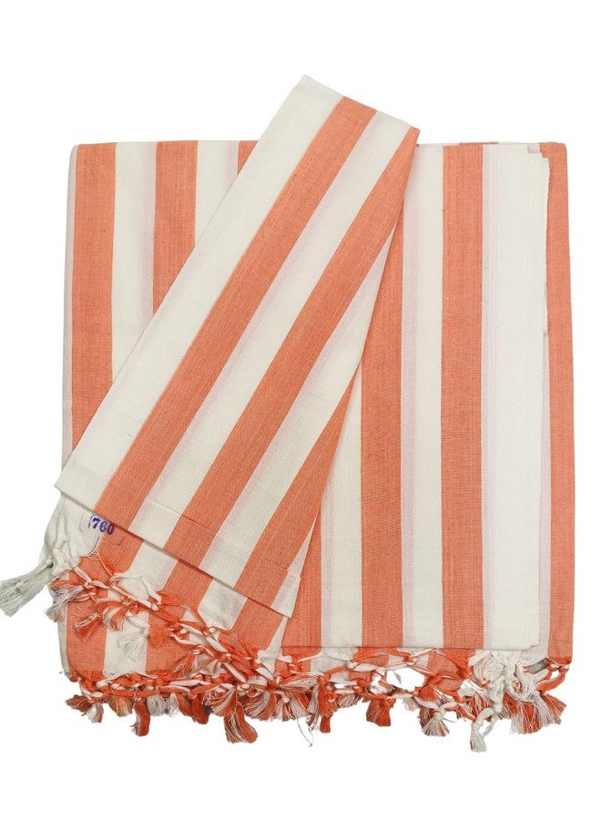 Bunkaar The Handloom Story 100% Organic Cotton Silky Soft Beautiful Striped Bhagalpuri Summer Chadar/TopSheet/Comforter (Size- 245cm X 130cm) (Peach White) - Image 4
