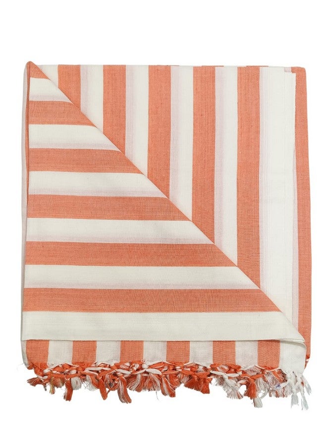 Bunkaar The Handloom Story 100% Organic Cotton Silky Soft Beautiful Striped Bhagalpuri Summer Chadar/TopSheet/Comforter (Size- 245cm X 130cm) (Peach White) - Image 5