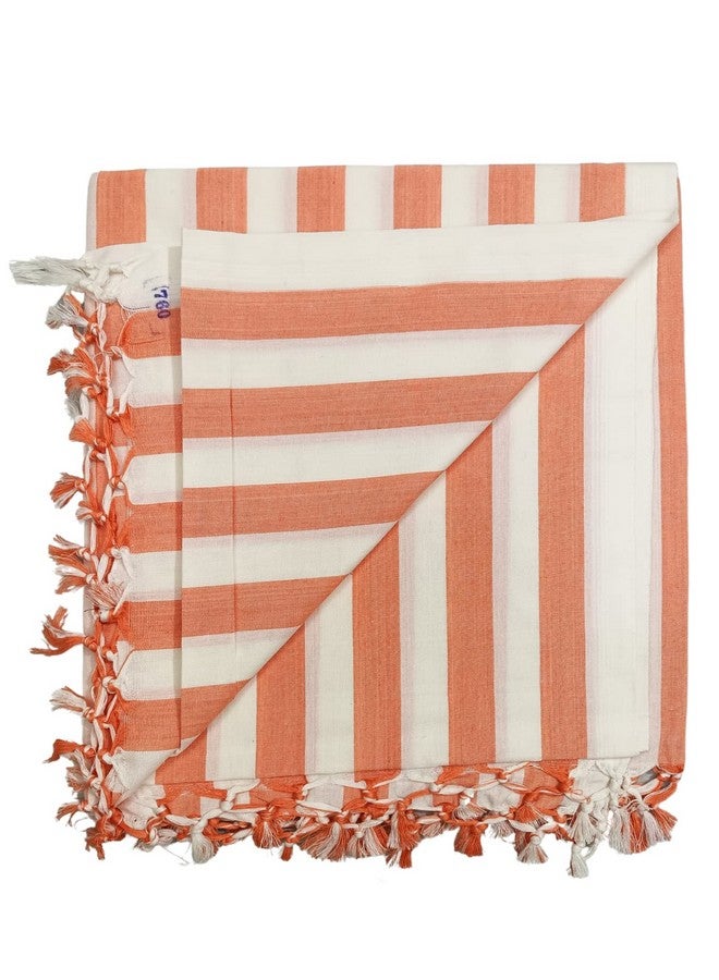 Bunkaar The Handloom Story 100% Organic Cotton Silky Soft Beautiful Striped Bhagalpuri Summer Chadar/TopSheet/Comforter (Size- 245cm X 130cm) (Peach White) - Image 1