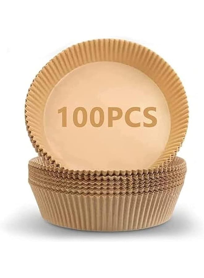 SHOWAY 100Pcs Air Fryer Disposable Paper Liner Non Stick Air Fryer Paper Liners Brown - Image 1